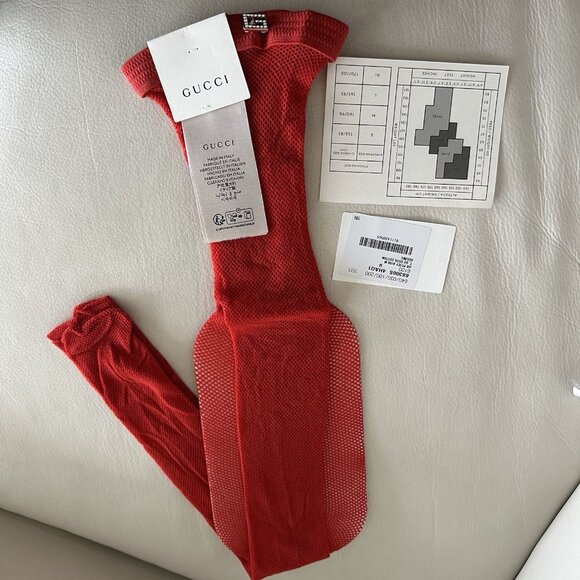 NWT GUCCI Red Fishnet Tights Crystal G 100% Authentic Size M - Picture 1 of 5